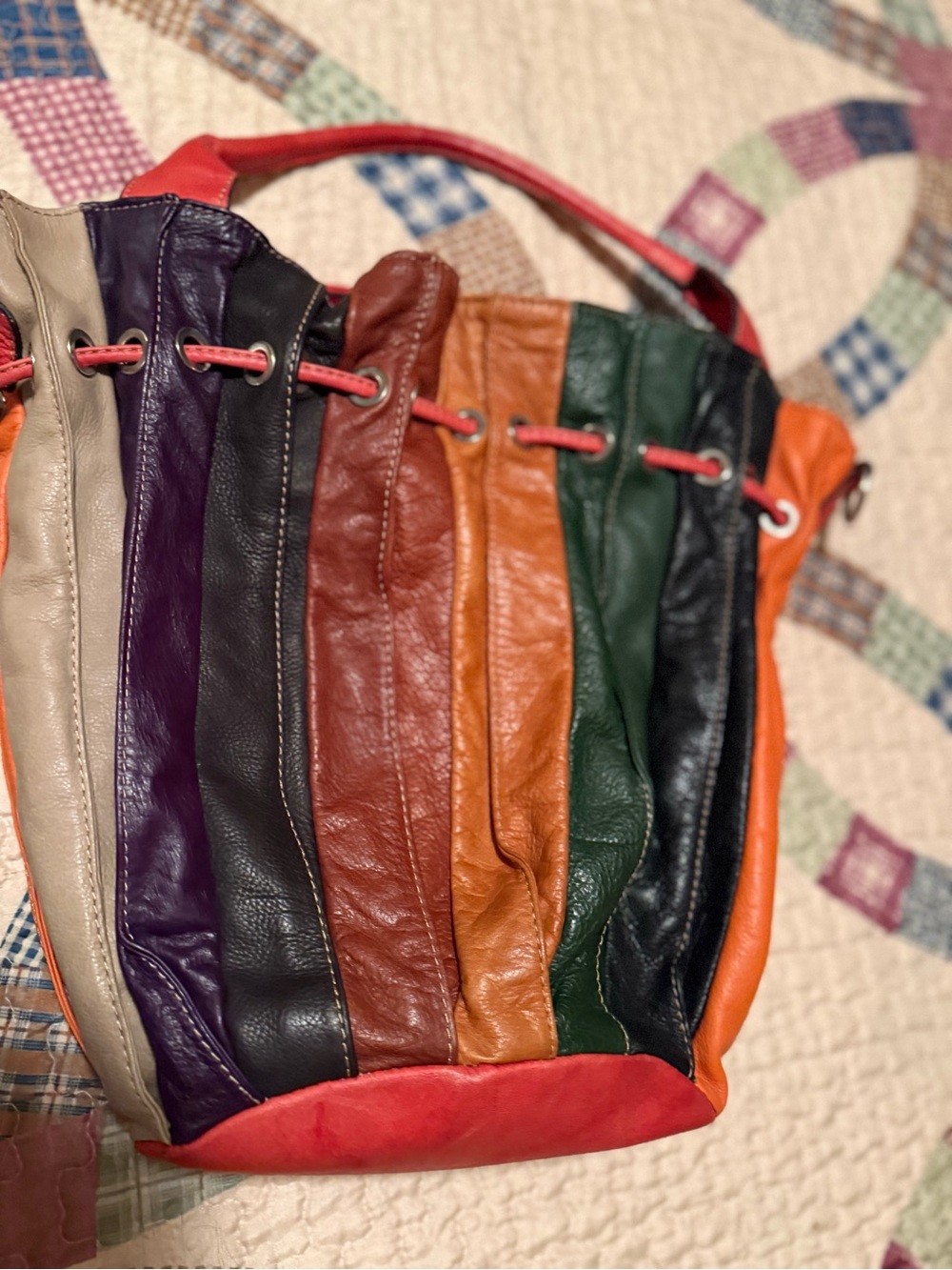 Source Unknown Multicolor Leather Drawstring Bucket Bag - Picture 3 of 5